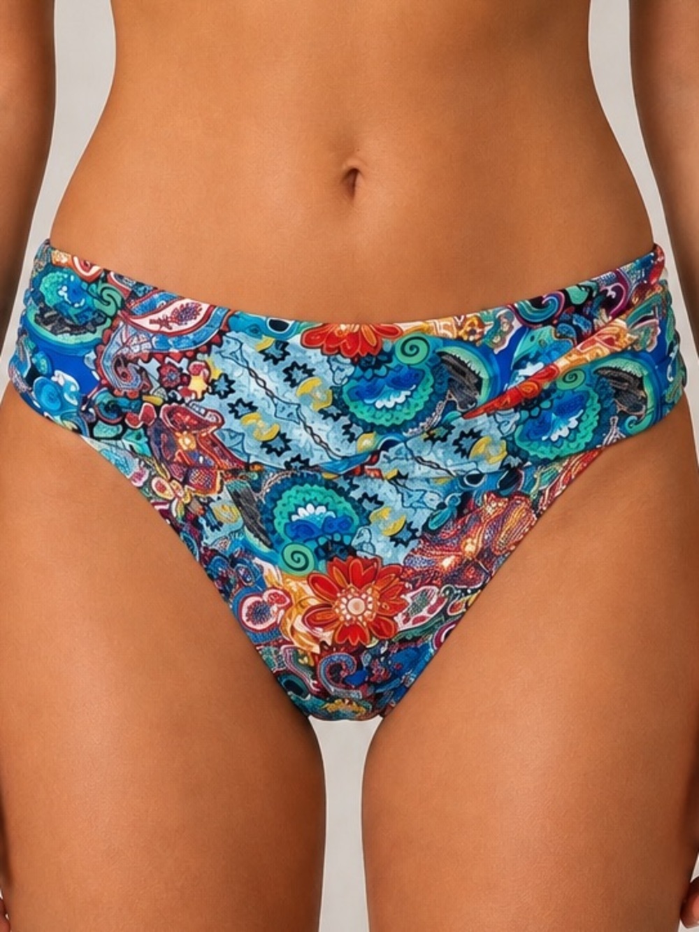 NWT Bleu Rod Beattie Sarong Hipster Bikini Bottoms Paisley Blue Print